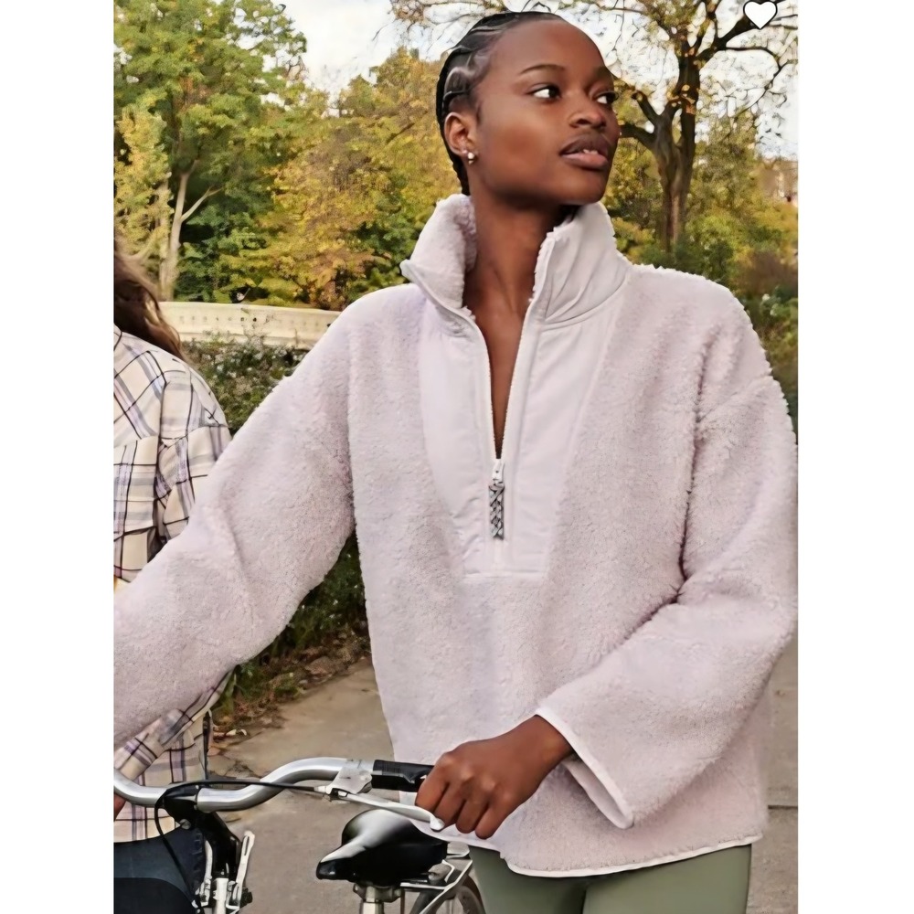 J.Crew Sherpa Light Pink Lavender 1/2 Zip Chunky Cozy Sweatshirt Jacket sz M